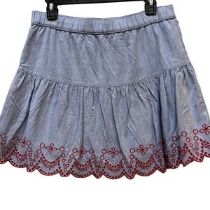 Vineyard Vines Mini Skirt Cornflower Blue with Red Embroidered Hem Flounce Sz S